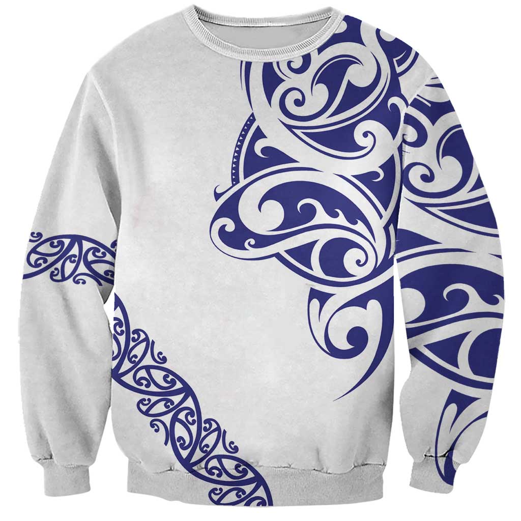 All White Maori Tribal Tattoo Personalised Sweatshirt Dark Blue Polynesian Style - Polynesian Pride
