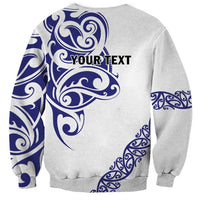 All White Maori Tribal Tattoo Personalised Sweatshirt Dark Blue Polynesian Style - Polynesian Pride