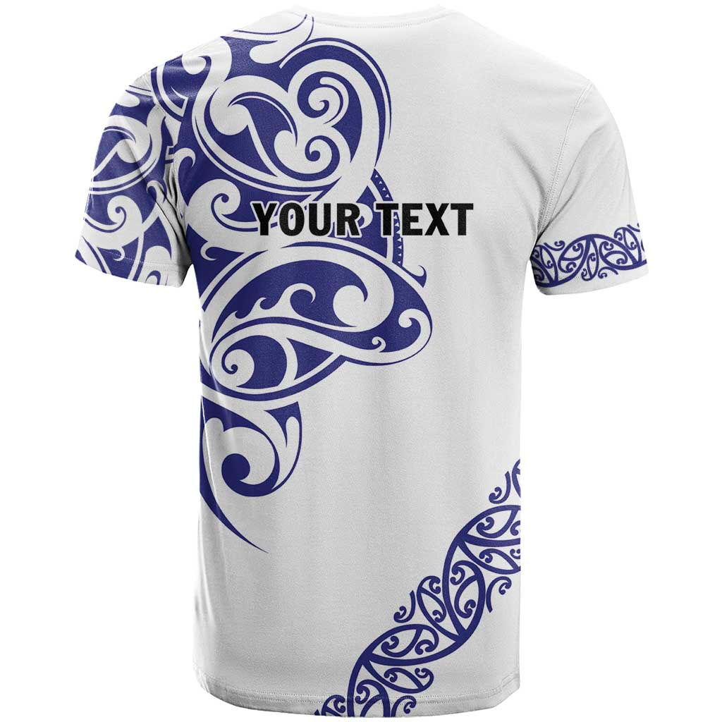 All White Maori Tribal Tattoo Personalised T Shirt Dark Blue Polynesian Style - Polynesian Pride