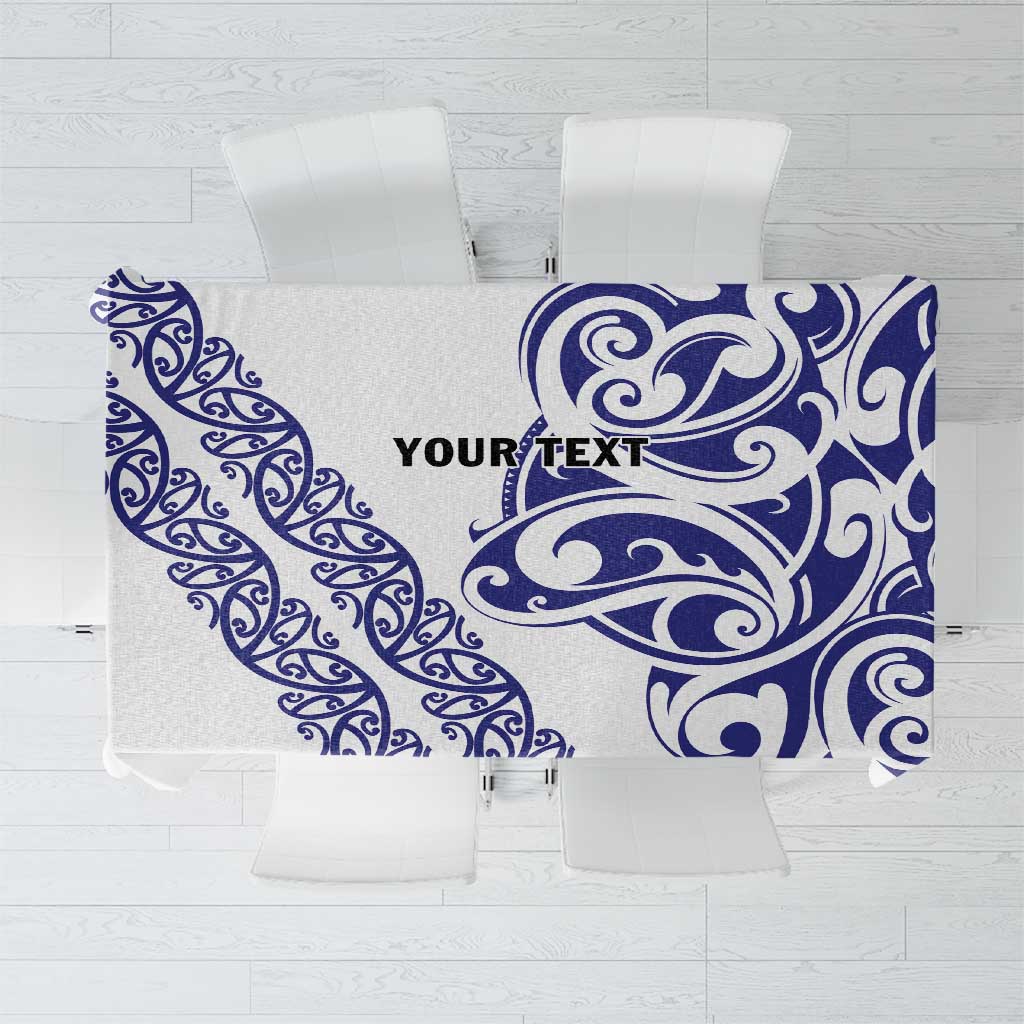 All White Maori Tribal Tattoo Personalised Tablecloth Dark Blue Polynesian Style - Polynesian Pride