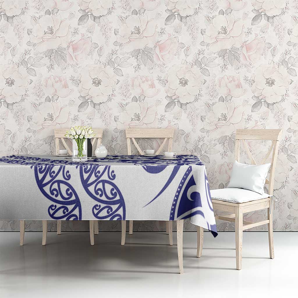 All White Maori Tribal Tattoo Personalised Tablecloth Dark Blue Polynesian Style - Polynesian Pride
