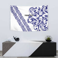 All White Maori Tribal Tattoo Personalised Tapestry Dark Blue Polynesian Style - Polynesian Pride