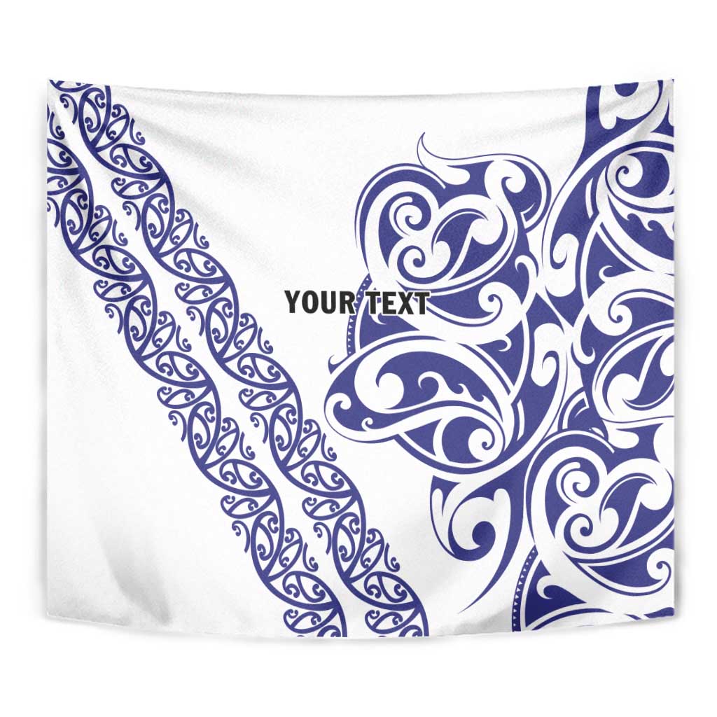 All White Maori Tribal Tattoo Personalised Tapestry Dark Blue Polynesian Style - Polynesian Pride