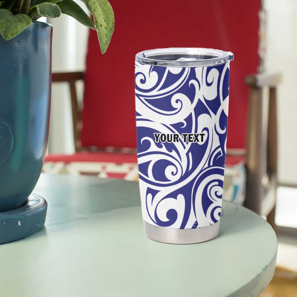 All White Maori Tribal Tattoo Personalised Tumbler Cup Dark Blue Polynesian Style - Polynesian Pride