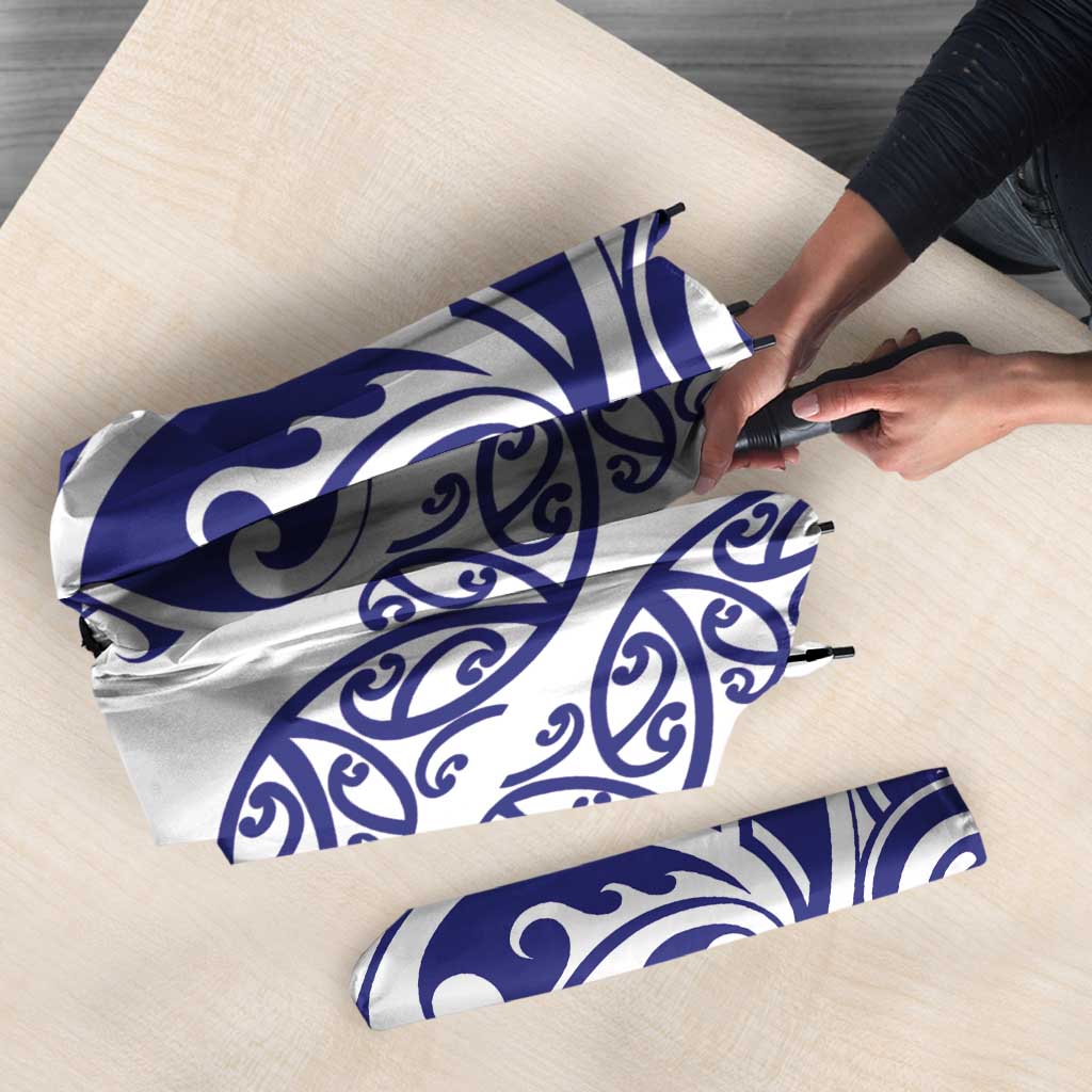 All White Maori Tribal Tattoo Personalised Umbrella Dark Blue Polynesian Style - Polynesian Pride