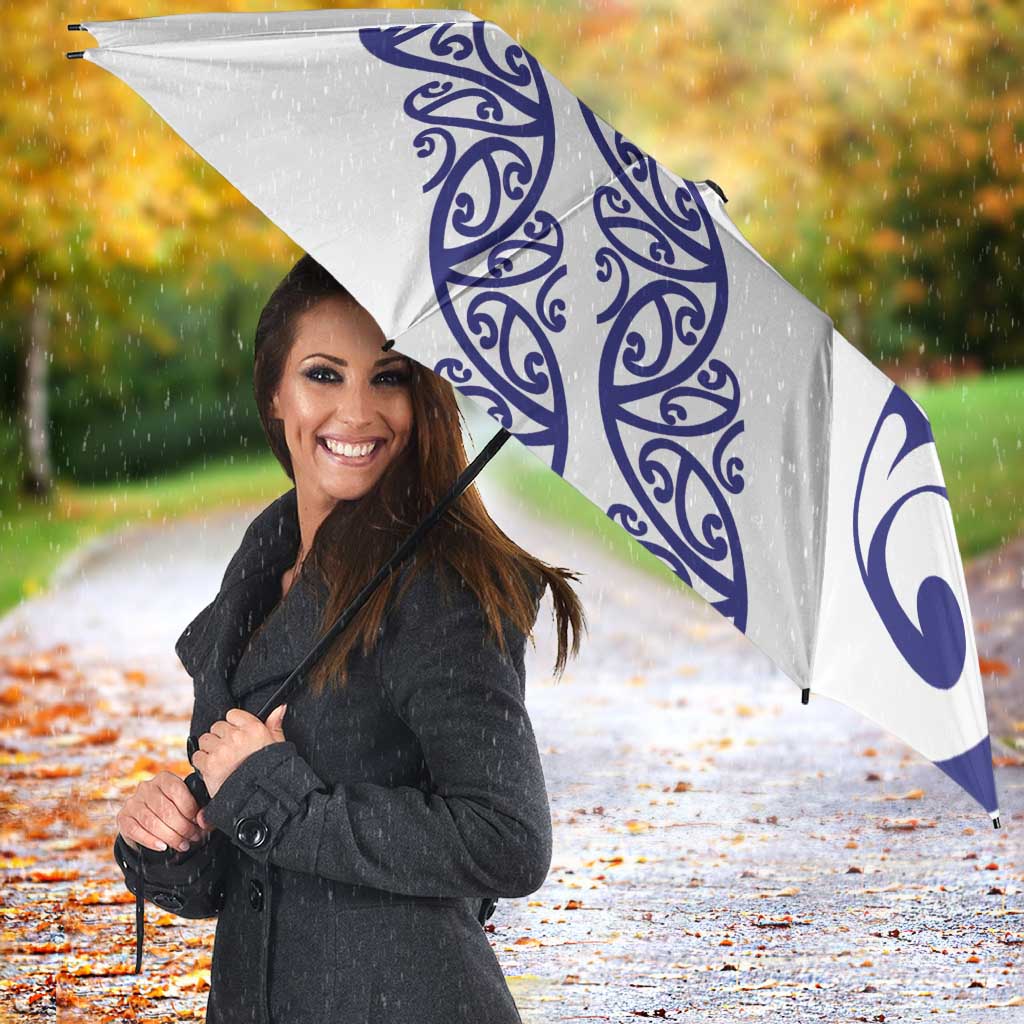 All White Maori Tribal Tattoo Personalised Umbrella Dark Blue Polynesian Style - Polynesian Pride
