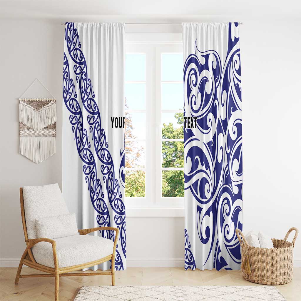 All White Maori Tribal Tattoo Personalised Window Curtain Dark Blue Polynesian Style - Polynesian Pride