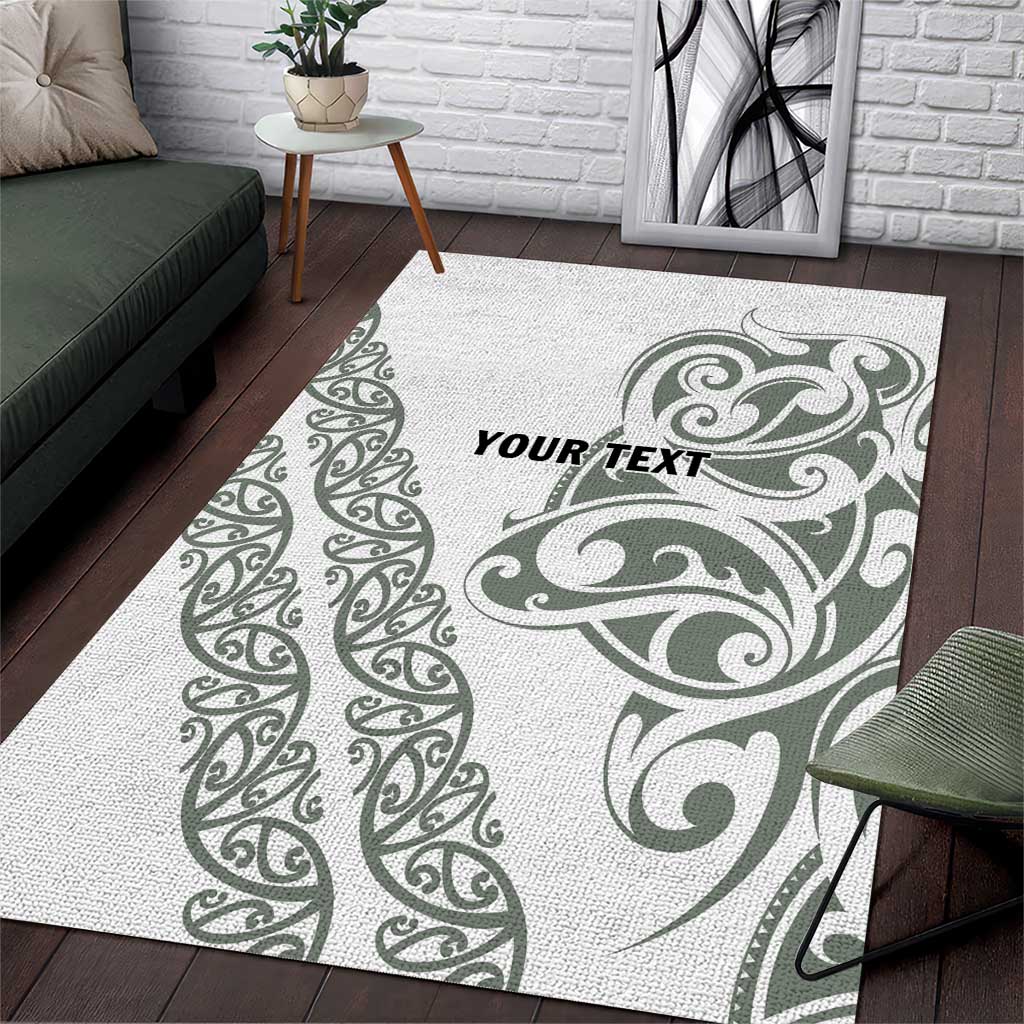 All White Maori Tribal Tattoo Personalised Area Rug Moss Green Polynesian Style - Polynesian Pride