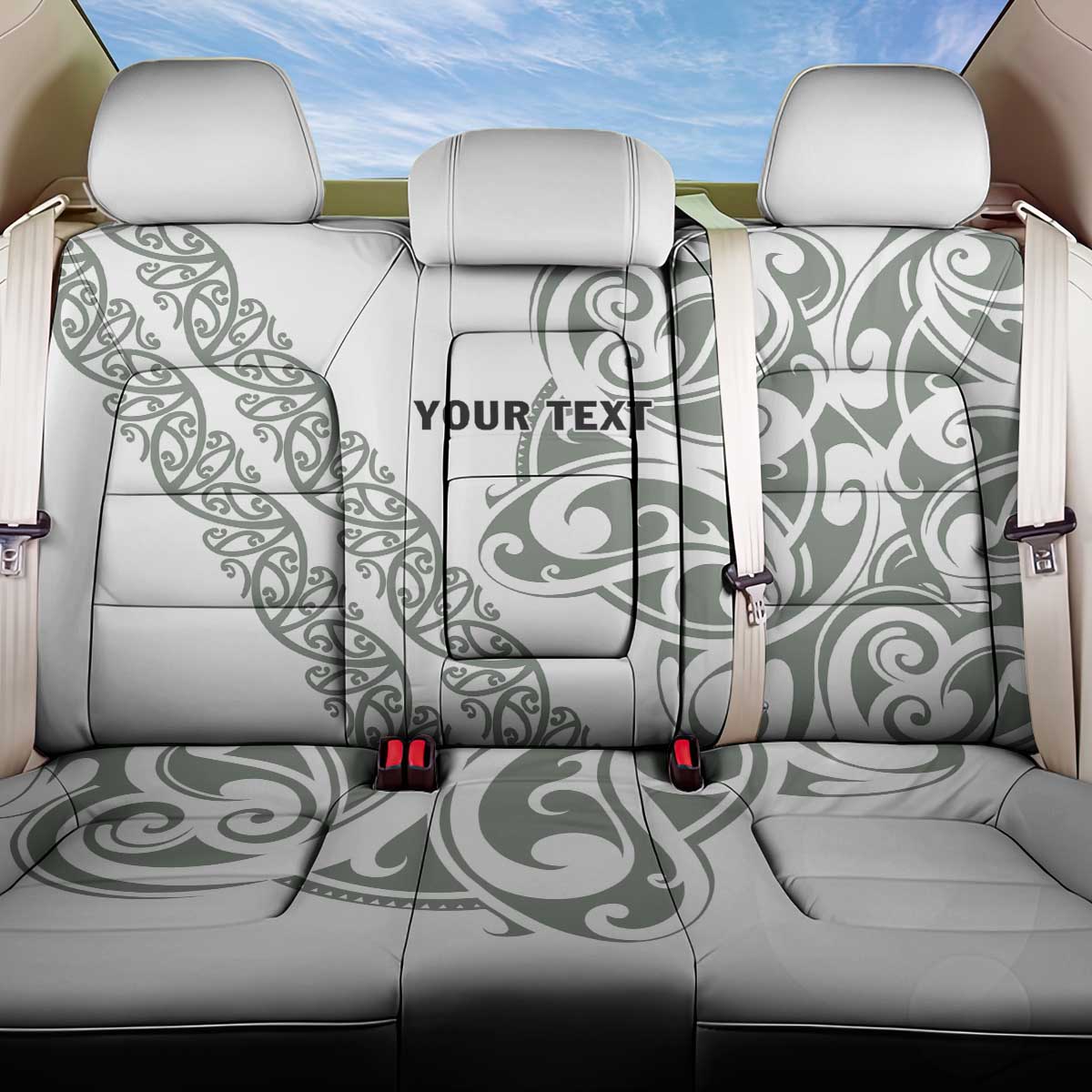 All White Maori Tribal Tattoo Personalised Back Car Seat Cover Moss Green Polynesian Style - Polynesian Pride