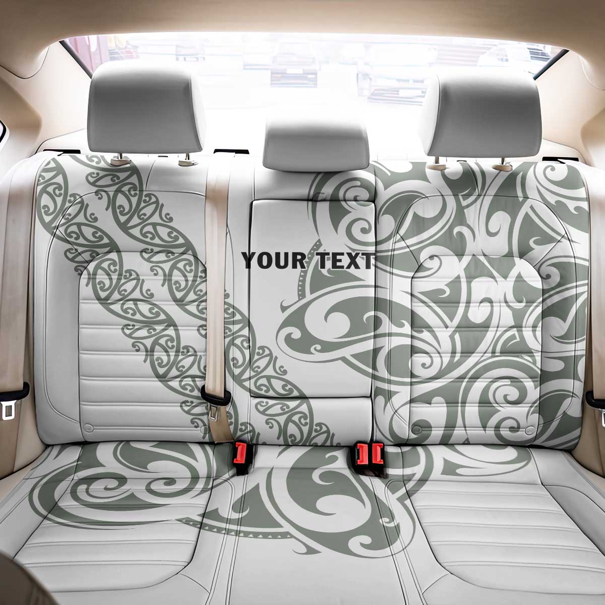 All White Maori Tribal Tattoo Personalised Back Car Seat Cover Moss Green Polynesian Style - Polynesian Pride