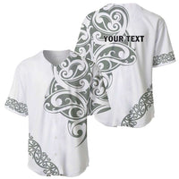 All White Maori Tribal Tattoo Personalised Baseball Jersey Moss Green Polynesian Style - Polynesian Pride