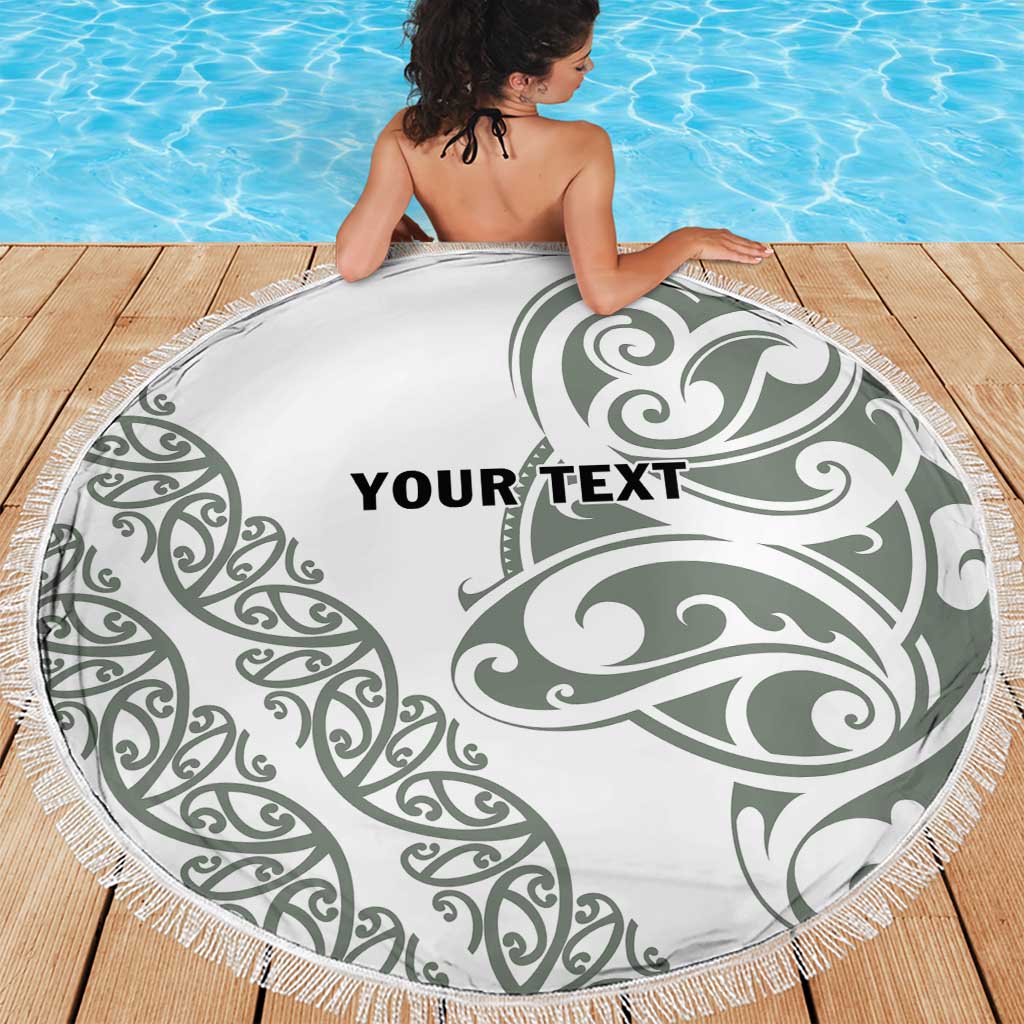 All White Maori Tribal Tattoo Personalised Beach Blanket Moss Green Polynesian Style - Polynesian Pride