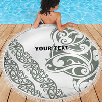 All White Maori Tribal Tattoo Personalised Beach Blanket Moss Green Polynesian Style - Polynesian Pride