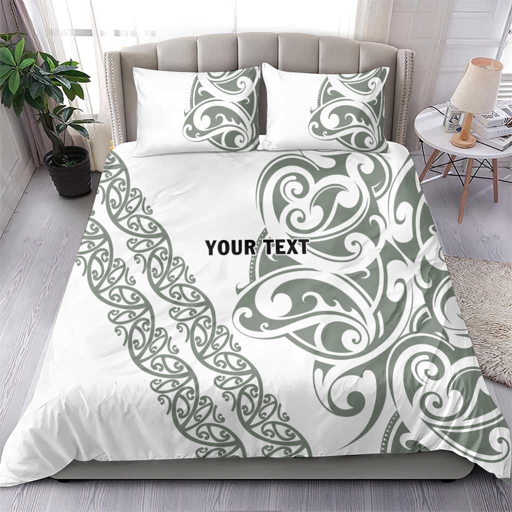 All White Maori Tribal Tattoo Personalised Bedding Set Moss Green Polynesian Style - Polynesian Pride