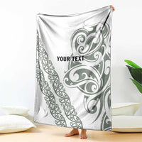 All White Maori Tribal Tattoo Personalised Blanket Moss Green Polynesian Style - Polynesian Pride