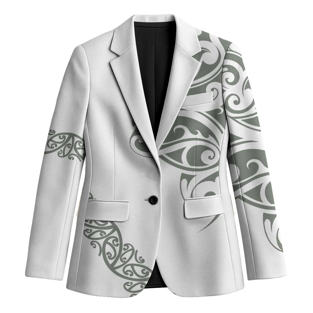 All White Maori Tribal Tattoo Personalised Blazer Moss Green Polynesian Style - Polynesian Pride