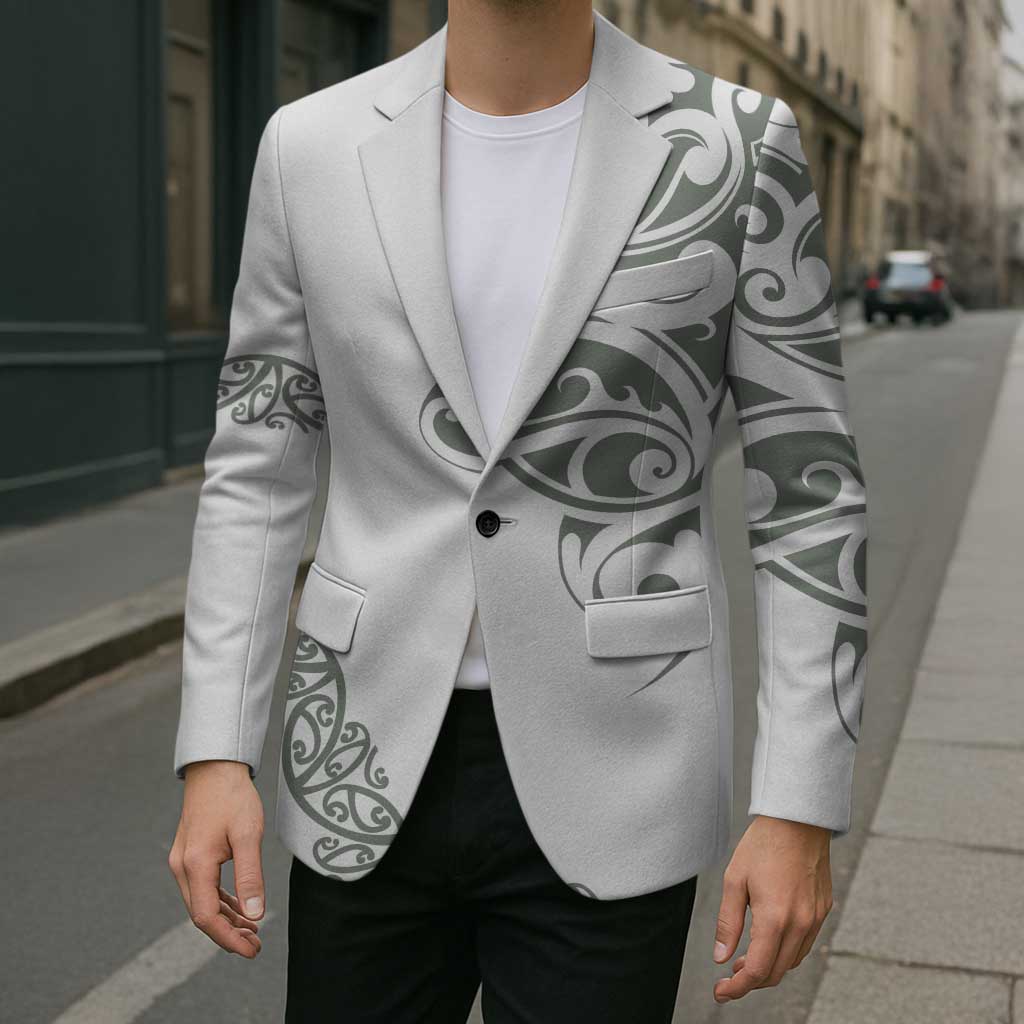All White Maori Tribal Tattoo Personalised Blazer Moss Green Polynesian Style - Polynesian Pride