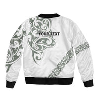 All White Maori Tribal Tattoo Personalised Bomber Jacket Moss Green Polynesian Style - Polynesian Pride