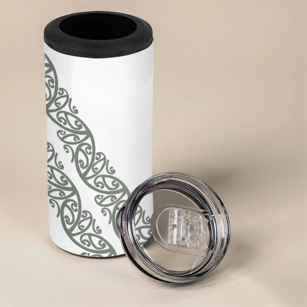 All White Maori Tribal Tattoo Personalised 4 in 1 Can Cooler Tumbler Moss Green Polynesian Style - Polynesian Pride