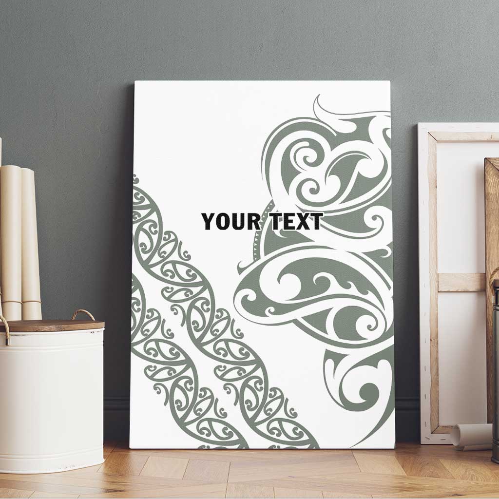 All White Maori Tribal Tattoo Personalised Canvas Wall Art Moss Green Polynesian Style - Polynesian Pride
