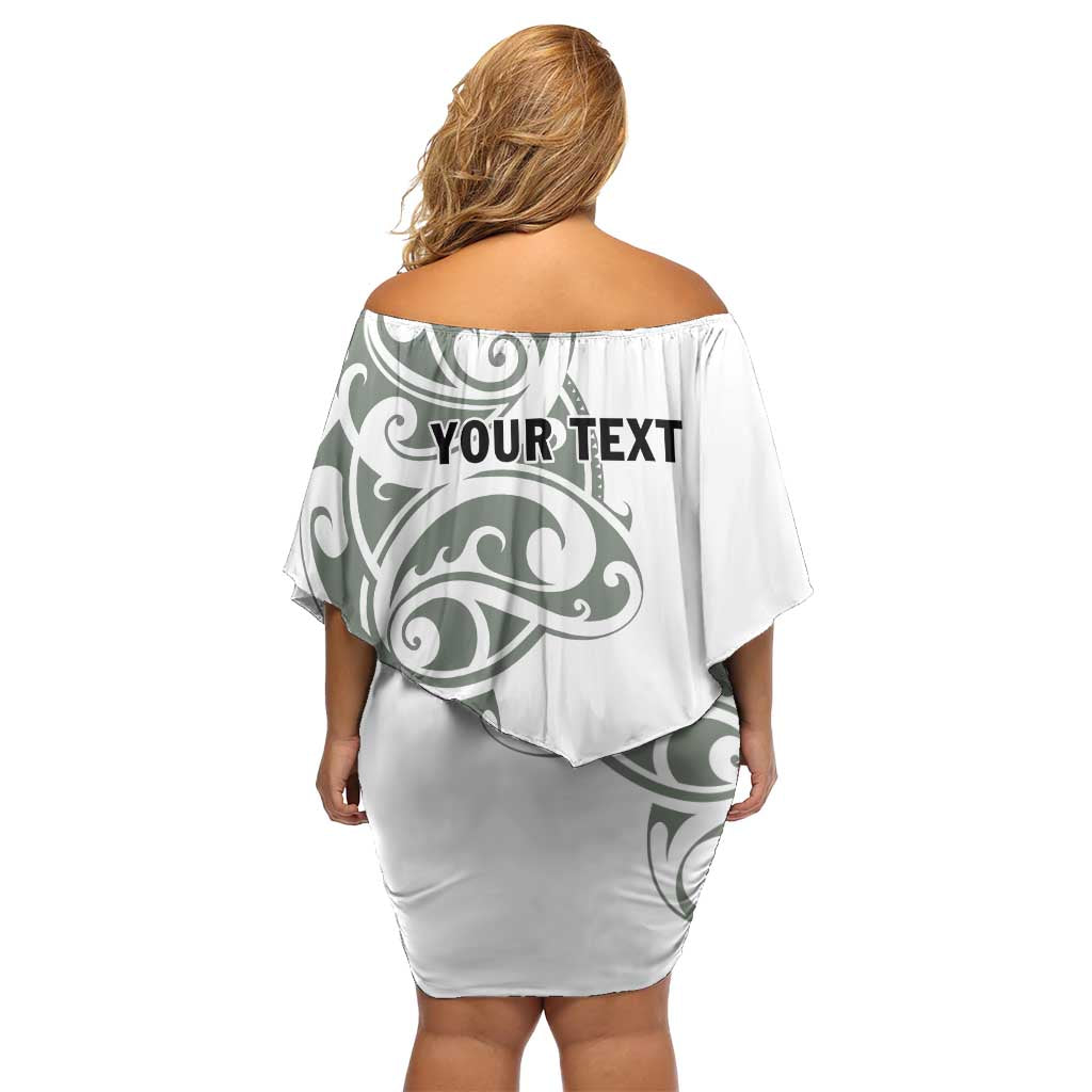 All White Maori Tribal Tattoo Personalised Family Matching Off Shoulder Short Dress and Hawaiian Shirt Moss Green Polynesian Style - Polynesian Pride