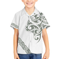 All White Maori Tribal Tattoo Personalised Family Matching Puletasi and Hawaiian Shirt Moss Green Polynesian Style - Polynesian Pride
