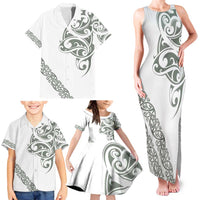 All White Maori Tribal Tattoo Personalised Family Matching Tank Maxi Dress and Hawaiian Shirt Moss Green Polynesian Style - Polynesian Pride