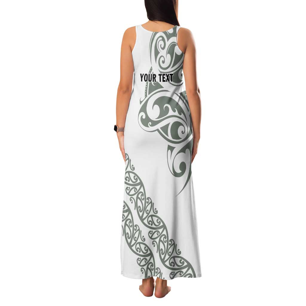 All White Maori Tribal Tattoo Personalised Family Matching Tank Maxi Dress and Hawaiian Shirt Moss Green Polynesian Style - Polynesian Pride