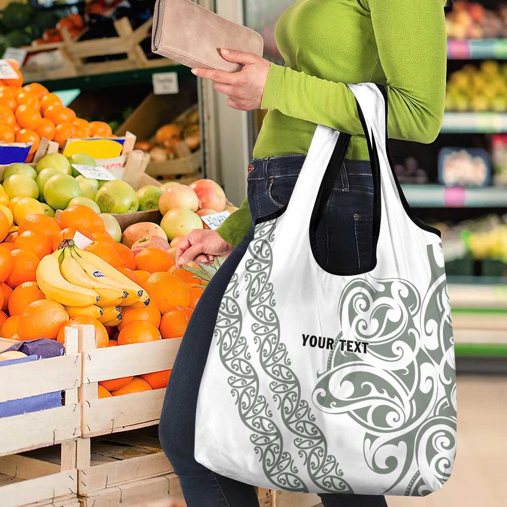 All White Maori Tribal Tattoo Personalised Grocery Bag Moss Green Polynesian Style - Polynesian Pride