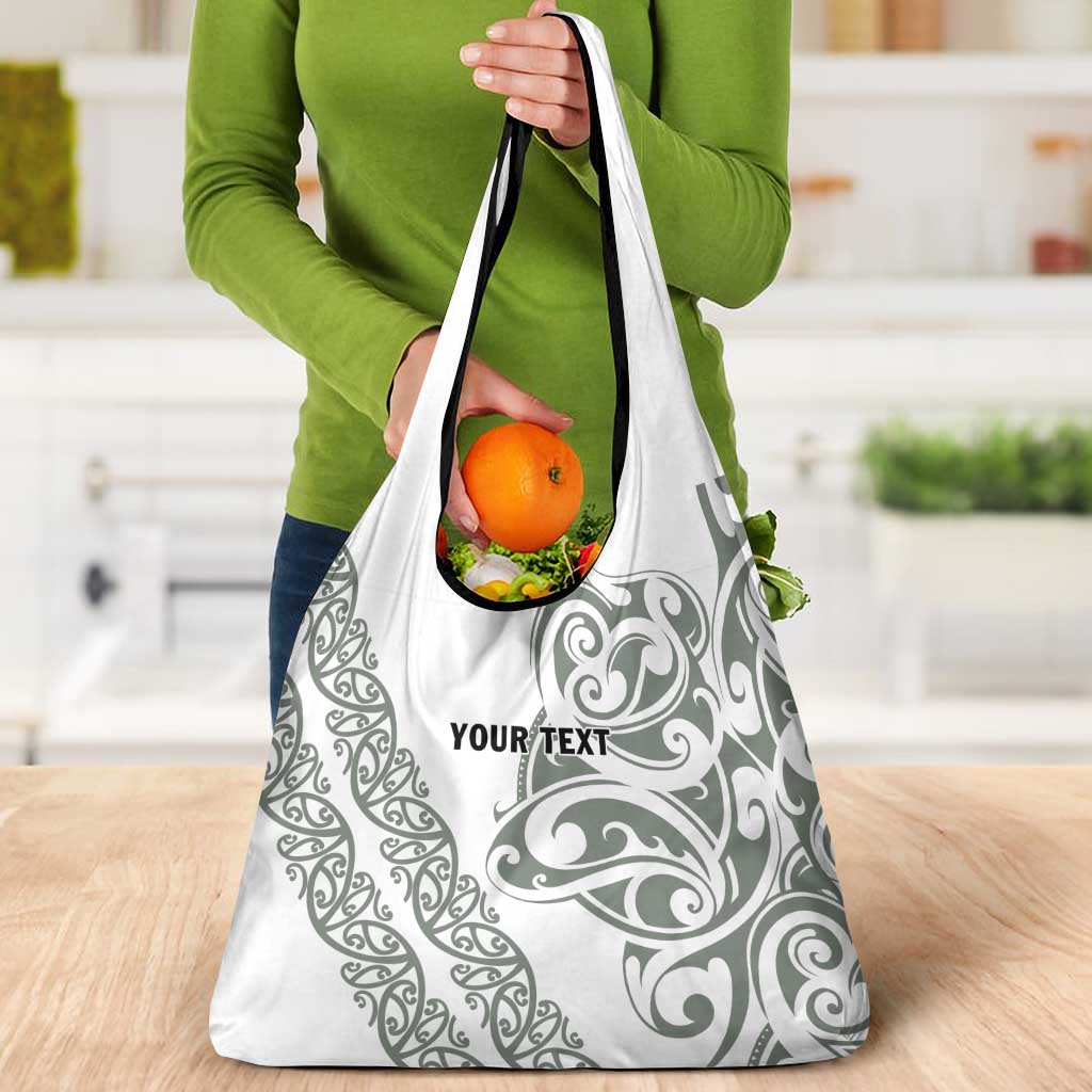 All White Maori Tribal Tattoo Personalised Grocery Bag Moss Green Polynesian Style - Polynesian Pride
