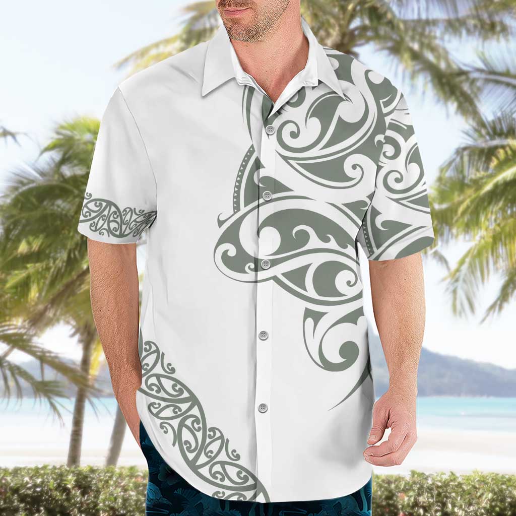 All White Maori Tribal Tattoo Personalised Hawaiian Shirt Moss Green Polynesian Style - Polynesian Pride