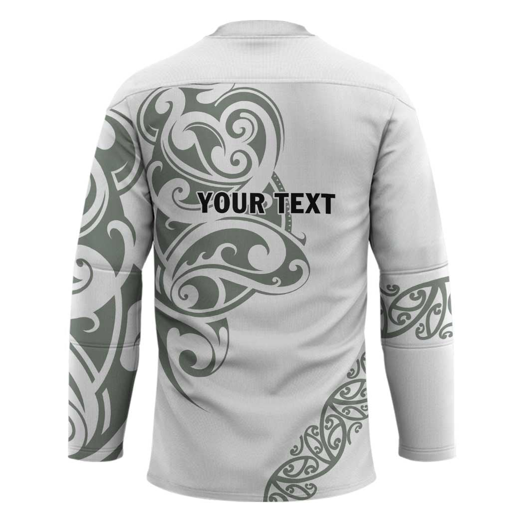 All White Maori Tribal Tattoo Personalised Hockey Jersey Moss Green Polynesian Style - Polynesian Pride