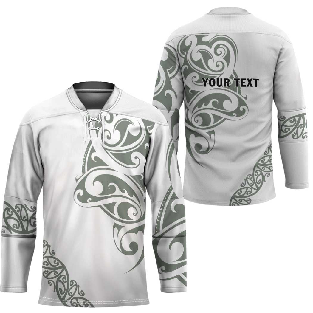 All White Maori Tribal Tattoo Personalised Hockey Jersey Moss Green Polynesian Style - Polynesian Pride