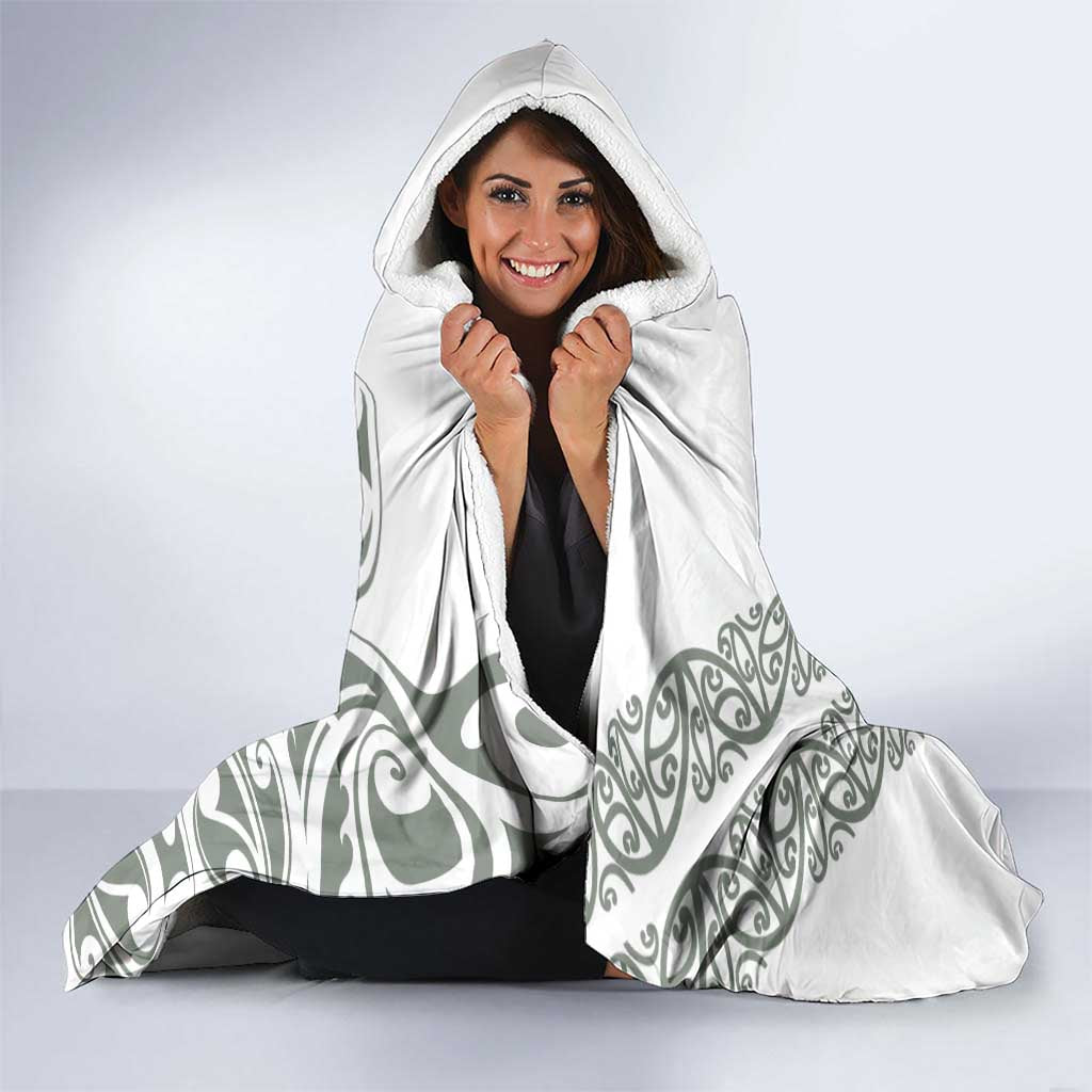 All White Maori Tribal Tattoo Personalised Hooded Blanket Moss Green Polynesian Style - Polynesian Pride