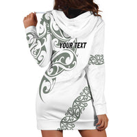 All White Maori Tribal Tattoo Personalised Hoodie Dress Moss Green Polynesian Style - Polynesian Pride
