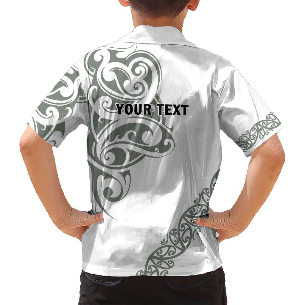 All White Maori Tribal Tattoo Personalised Kid Hawaiian Shirt Moss Green Polynesian Style - Polynesian Pride