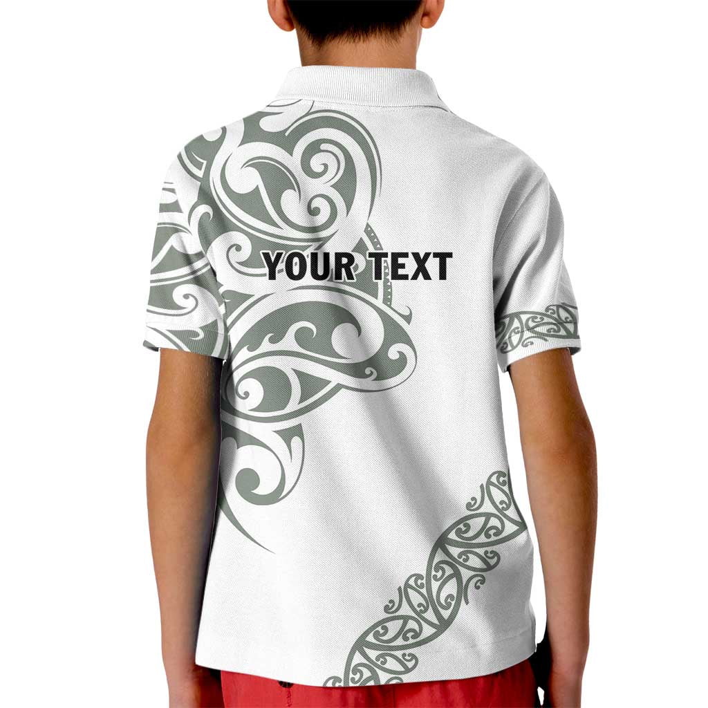 All White Maori Tribal Tattoo Personalised Kid Polo Shirt Moss Green Polynesian Style - Polynesian Pride