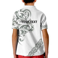 All White Maori Tribal Tattoo Personalised Kid Polo Shirt Moss Green Polynesian Style - Polynesian Pride