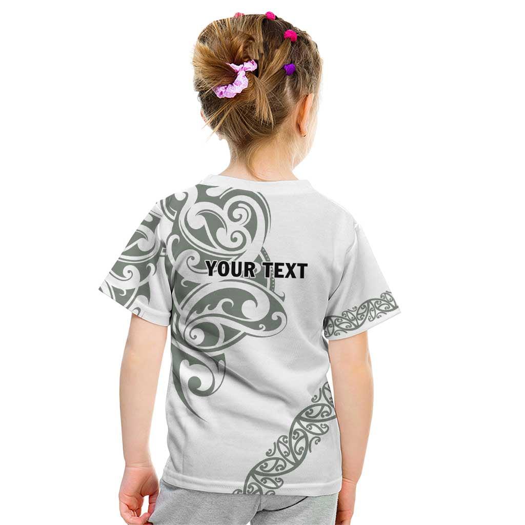 All White Maori Tribal Tattoo Personalised Kid T Shirt Moss Green Polynesian Style - Polynesian Pride