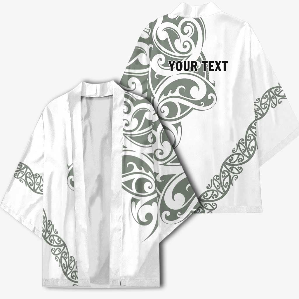 All White Maori Tribal Tattoo Personalised Kimono Moss Green Polynesian Style - Polynesian Pride