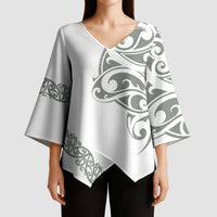 All White Maori Tribal Tattoo Personalised Kimono Sleeve Blouse Moss Green Polynesian Style - Polynesian Pride
