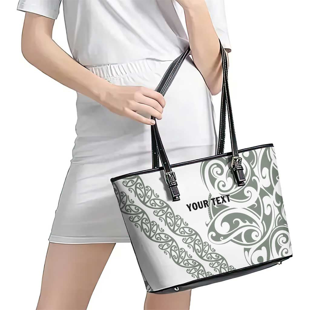 All White Maori Tribal Tattoo Personalised Leather Tote Bag Moss Green Polynesian Style - Polynesian Pride