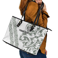 All White Maori Tribal Tattoo Personalised Leather Tote Bag Moss Green Polynesian Style - Polynesian Pride