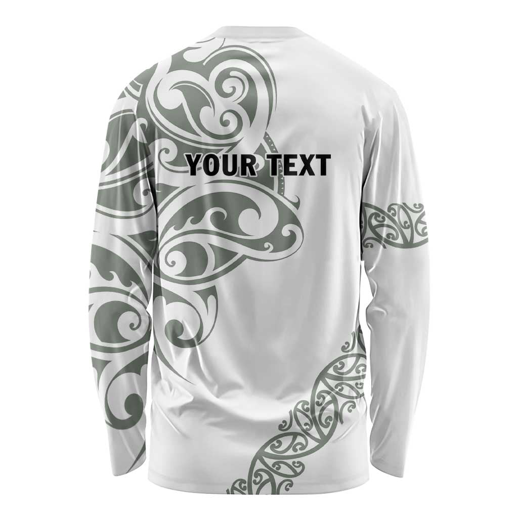 All White Maori Tribal Tattoo Personalised Long Sleeve Shirt Moss Green Polynesian Style - Polynesian Pride