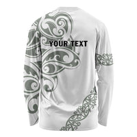 All White Maori Tribal Tattoo Personalised Long Sleeve Shirt Moss Green Polynesian Style - Polynesian Pride