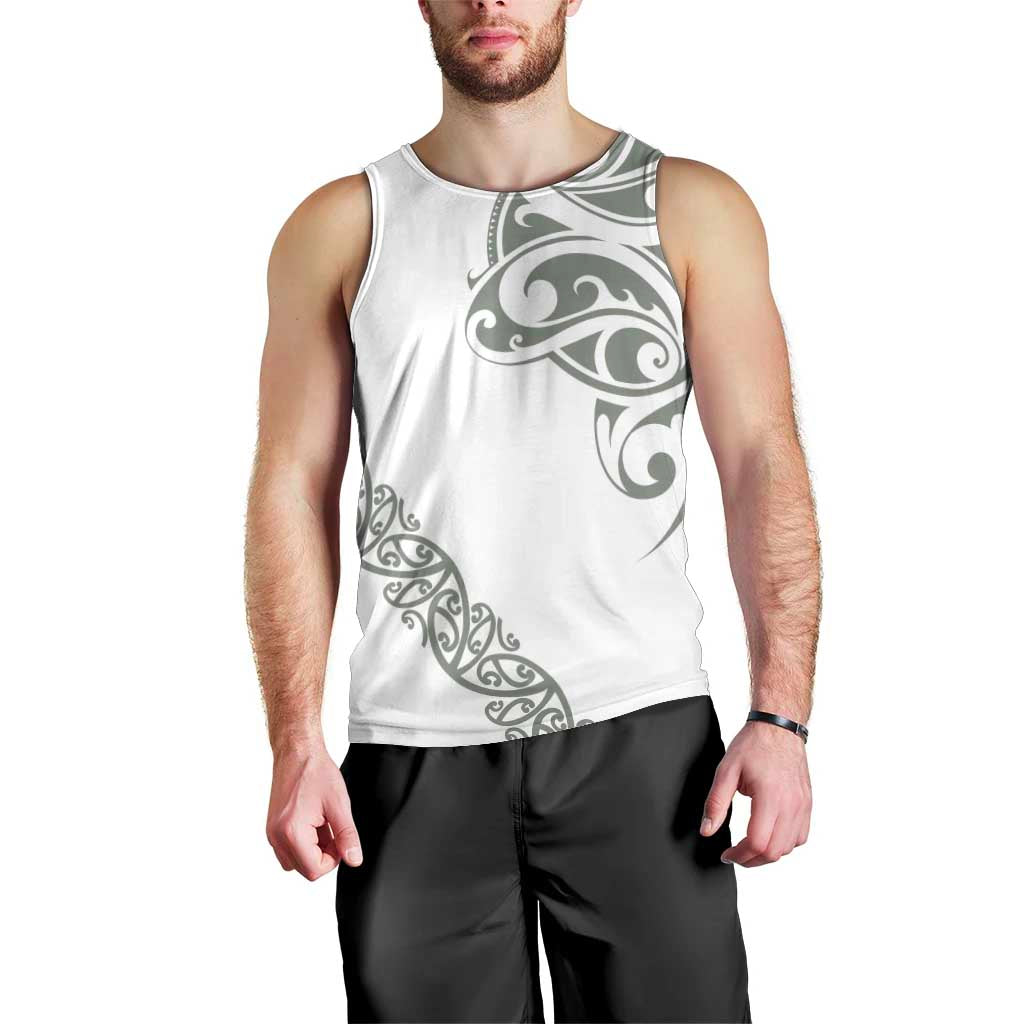 All White Maori Tribal Tattoo Personalised Men Tank Top Moss Green Polynesian Style - Polynesian Pride