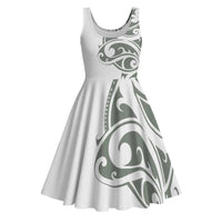 All White Maori Tribal Tattoo Personalised Midi Dress Moss Green Polynesian Style - Polynesian Pride