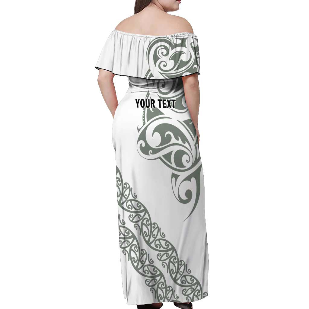 All White Maori Tribal Tattoo Personalised Off Shoulder Maxi Dress Moss Green Polynesian Style - Polynesian Pride