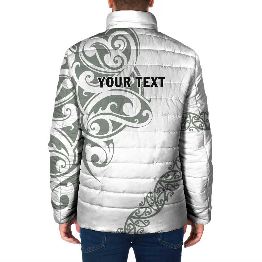 All White Maori Tribal Tattoo Personalised Padded Jacket Moss Green Polynesian Style - Polynesian Pride