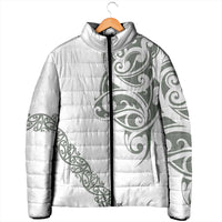 All White Maori Tribal Tattoo Personalised Padded Jacket Moss Green Polynesian Style - Polynesian Pride